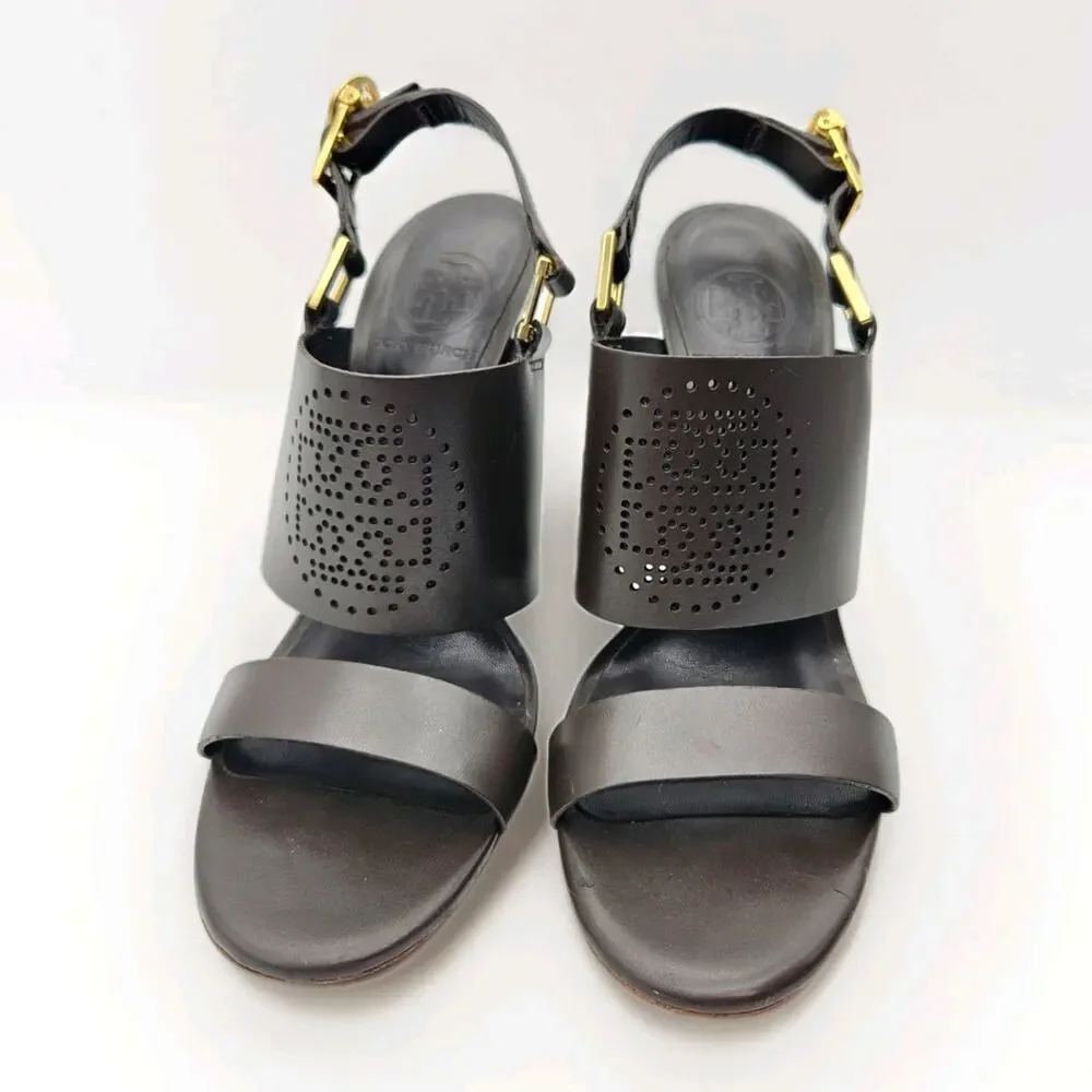 Tory Burch Gabriela Leather Slingback Heels Perforated Logo sz 8